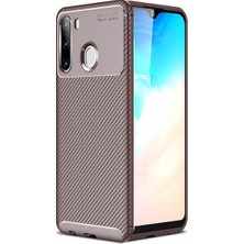 Tekno Grup Samsung Galaxy A11 Kılıf Karbon Desenli Lux Negro Silikon + Nano Ekran Koruyucu Kahverengi