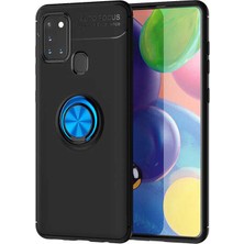Tekno Grup Samsung Galaxy M31 Kılıf Ultra Korumalı Yüzüklü Manyetik Ravel Silikon + Cam Ekran Koruyucu Siyah - Mavi