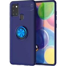 Tekno Grup Samsung Galaxy M31 Kılıf Ultra Korumalı Yüzüklü Manyetik Ravel Silikon + Tam Kaplayan 5D Cam Ekran Koruyucu Lacivert