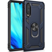 Gpack Huawei P Smart Pro 2019 Kılıf Tank Koruma Vega Standlı Yüzüklü Mıknatıslı Lacivert