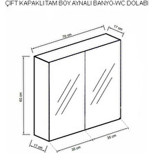 Merkez Mobilya Çift Kapaklı Tam Boy Aynalı Lavabo Üstü Banyo - Wc Dolabı