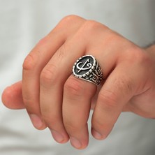 Ervanur Gümüş Kaplama Elif Vav Erkek Yüzük