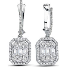 Lilarote Modern Tasarım 1.50 Ct Baget Kare Tektaş Küpe 18 K