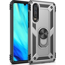 Case Street Huawei P Smart Pro 2019 Kılıf Tank Koruma Vega Standlı Yüzüklü Mıknatıslı Gümüş