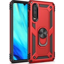 Case Street Huawei P Smart Pro 2019 Kılıf Tank Koruma Vega Standlı Yüzüklü Mıknatıslı Kırmızı