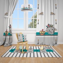 Mekta Home Baykuş ve Fil  Çocuk ve Bebek  Odası Fon Perdesi 2 Kanat MKT-126