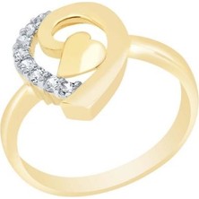 Diamond Line Gülaylar Altın 14 Ayar Kalp Yüzük