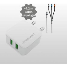 Linksmart 2 USB Ultra Hızlı Şarj+  3in1 Şarj Kablosu