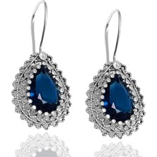 Midyat Nurtaş Gümüş Safir Taşlı Damla Model  Telkari Gümüş Küpe