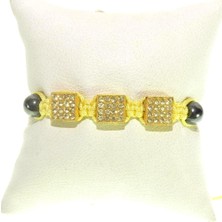 Şambala Şans Bileklik Swarovski Taşlı Sarı Örgü Bileklik Ayarlanabilir Bileklik