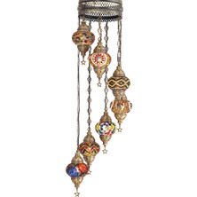 Demmex Mozaik Lamba 7li Otantik Sarkıt Avize Renkli Sarkıt Avize Helezon Sarkıt Lamba