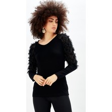 Sense Siyah Likrali Viskon Bluz_Blz32722