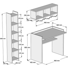 Bimossa Nurbanu Kitaplık ve Raflı Çalışma Masası Ceviz Beyaz