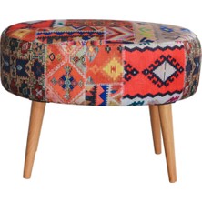 Zeen Concept Valente Oval Puf Turuncu Kilim Desenli