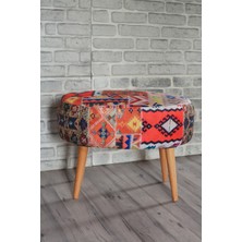 Zeen Concept Valente Oval Puf Turuncu Kilim Desenli