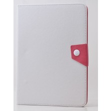 Fujimax Apple iPad 6.nesil 9.7 2018 A1893 A1954 Seri Delüx Kumaş Desenli Kartlıklı Silikon Tablet Kılıf Beyaz-Kırmızı