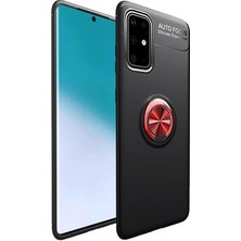 Coverzone Huawei P40 Pro Kılıf Ravel Yüzük Tutuculu Standlı Silikon Kılıf + Nano Glass Siyah - Kırmızı