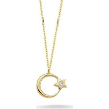 Engingold 14 Ayar Altın Taşlı Ayyıldız Kolye