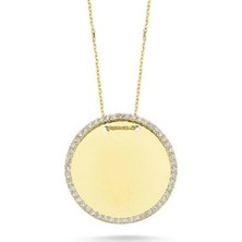 Engingold 14 Ayar Altın Taşlı Plaka Kolye