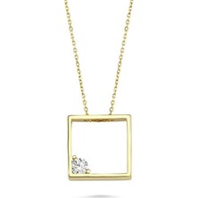 Engingold 14 Ayar Altın Swarovski Taşlı Kare Kolye