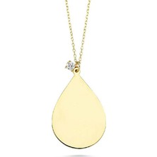 Engingold 14 Ayar Altın Taşlı Plaka Kolye