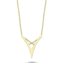 Engingold 14 Ayar Altın Taşsız V Kolye