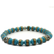 Pigado Sıkma Turkuaz Taş 925 Ayar Gümüş Aparatlı Elastik Unisex Bileklik