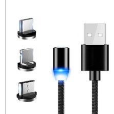 Trend Sepetim 3in1 Micro USB/Type-C/Lightning Ledli Mıknatıslı Manyetik Şarj Kablosu