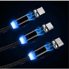 Trend Sepetim 3in1 Micro USB/Type-C/Lightning Ledli Mıknatıslı Manyetik Şarj Kablosu