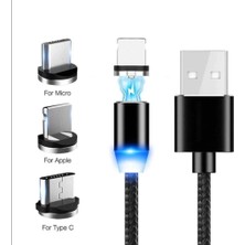 Trend Sepetim 3in1 Micro USB/Type-C/Lightning Ledli Mıknatıslı Manyetik Şarj Kablosu