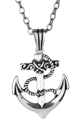 Anı Yüzük 925 Ayar Gümüş Denizci Çapası Erkek Kolye Kalın Zincirli