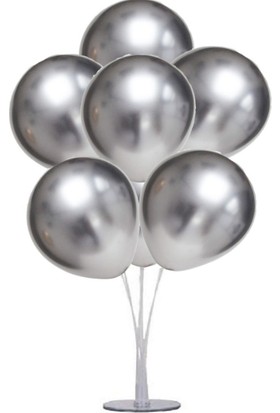 Dünya Hediye 7'li Balon Standı + 7'li Gümüş Parlak Krom Balon