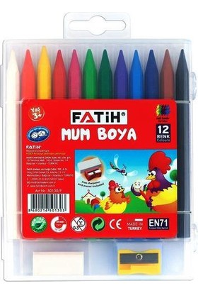 Fatih 12 Renk Uzun Crayon (Mum Boya) Pelikan Silgi+Kum Kalemtraş Hediyeli