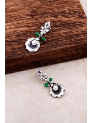 Sümer Telkari Tasarım Inci Taşlı Çiçekli Gümüş Küpe 4782