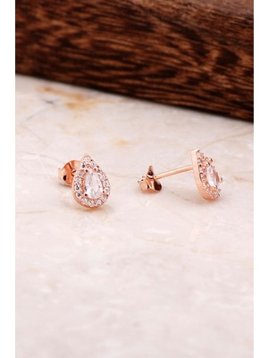 Sümer Telkari Pırlanta Montürlü Rose Gümüş Damla Küpe 4793