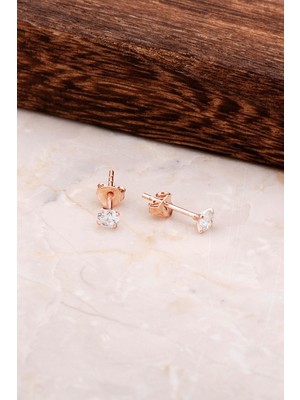 Sümer Telkari Rose Gümüş 4 mm Tek Taş Küpe 4784