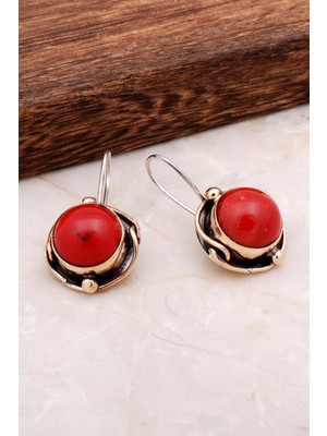 Sümer Telkari Mercan El Yapımı Gümüş Tasarım Küpe 4892