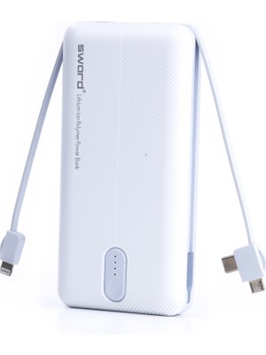 Sword Kendinden Kablolu Powerbank 10000 mAh Kapasite Gri Renkli Taşınabilir Şarj Cihazı