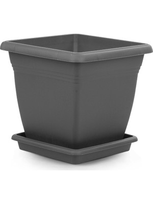 DRC Villa Kare Saksı Tabaklı Bahçe Saksı 26 cm 9 lt Antrasit 3'lü