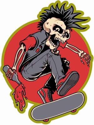 Sticker Atölyesi Skateboard - Kaykay - Punk - Kurukafa - Skull Sticker - 20554 Renkli 10 x 7.5 cm