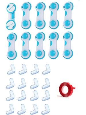 Demet Home 10 Adet  Çekmece Dolap Kapak Kilidi + 16 Adet Üçgen Silikon Sehpa Köşe Koruyucu