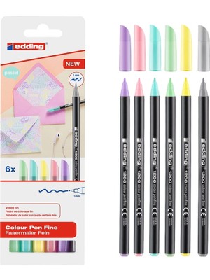 Edding 1200 İnce Uçlu Keçeli Kalem 6'lı Pastel Renk Seti 1 mm Kalınlıkta
