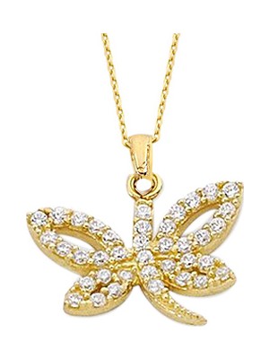 Altın Sepeti Altın Taşlı Kelebek Kolye