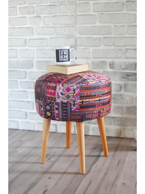 Zeen Concept Dolce Yuvarlak Silindir Puf Kilim Desenli