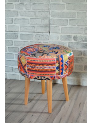 Zeen Concept Dolce Yuvarlak Silindir Puf Turuncu Kilim Desenli