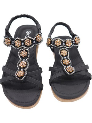 Guja 20Y150-13 Siyah Kadın Yastık Taban Kolay Giyim Sandalet