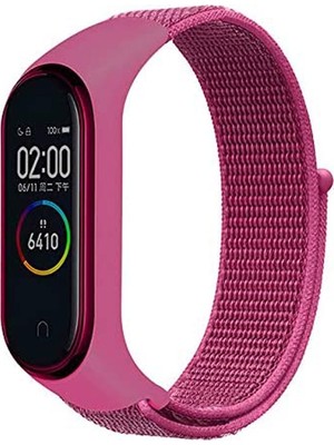 Case Street Xiaomi Mi Band 3 4 Kordon Kumaş Cırtcırt Kordon Velcro Pembe Koyu