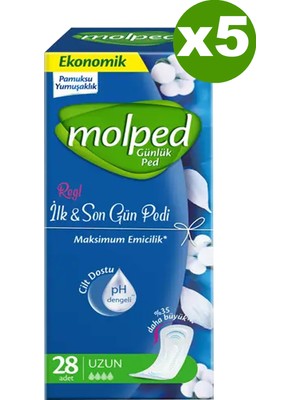 Molped İlk & Son Gün Günlük Ped 28'li x 5 Adet Ekonomik Pamuksu Yumuşaklık ile Rahatlık