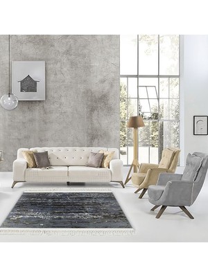 Henge Püsküllü Modern Baskılı Eskitme Kamuflaj Desen Laci Renkli Kilim HG166 80 x 150 cm