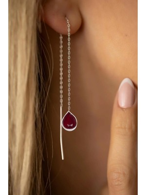 Midyat Nurtaş Gümüş Yakut Taşlı Damla Model Gümüş Küpe